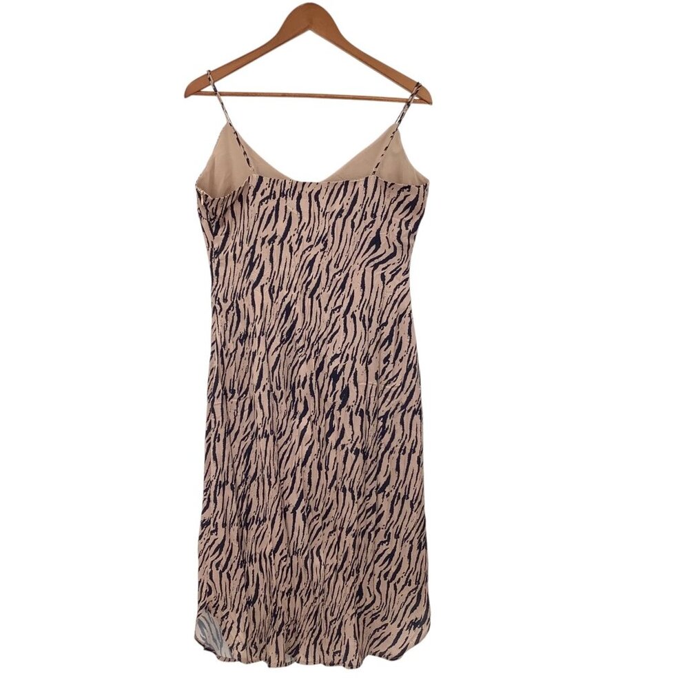 Le Lis Women's Black Tan Animal Print Slip Dress Large L Cami Asymmetrical Midi - Picture 4 of 4